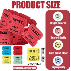 Nummerierte Tombola, 4 Rolle 800 Stück nummerierte Tombola-Tickets Einzel-Ticket-Rolle für Party-Event, Preisbelohnung, Spendenaktion, Karneval