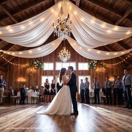 PartyVillage 20ftx40ft Ivory Ceiling Curtain for Wedding Parties – 4 Panels Wrinkle-Free 40 FT Long Tent Draping Curtains for Wedding, Birthday & Theme Parties, 40ft Height with Rod Pocket