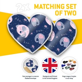 2 x Heart Stickers 7.5 cm - Sleepy Elephants Pattern Baby Animal Cute Fun Decals for Laptops,Tablets,Luggage,Scrap Booking,Fridges, 46311