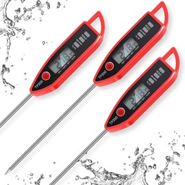 Copkim 3 Pcs Waterproof Food Thermometer for Liquid, Water, Candle and Cooking Digital Meat Thermometer with Long Probe Instant Read for Kitchen BBQ Grill Candy(Red)
