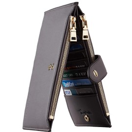 Travelambo Cartera Para Mujer Con Bloqueo De Rfid Bifold Multi Card Case Wallet Con Bolsillo Con Cremallera Cuero Genuino(Gris claro)