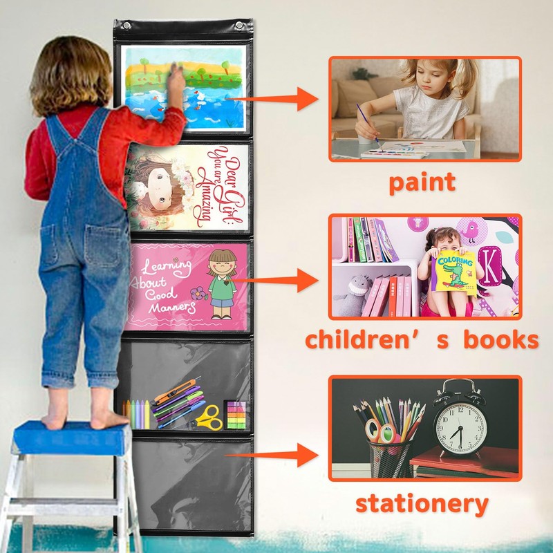 Mewise Pocket Chart for Classroom Cards,Drawing,Pictures,Class Demonstrations,Haning Wall File Organizer
