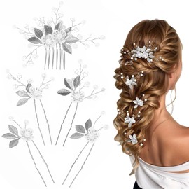 masoe Tocado de Novia, Horquillas Decorativas en Forma de U, 5-piece set, Accesorios para el Cabello Horquillas para Novias y Damas de Honor
