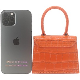 Nodeber Mini Crossbody Bag for Women Girls Synthetic Leather Flap Purse Styling Top-Handle Clutch Handbag Croco Orange