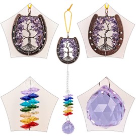 KYEYGWO Horseshoe Shape Crystal Tree of Life Hanging Ornament Reiki Chakra Stone Wall Hanger Decor for Home and Office, 7 Chakra & Suncatcher Pendant