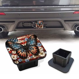 Sutmore Trailer Hitch Cover, Butterfly with Wildflowers on American Flag Hitch Cover Rubber Towing Hitch Plug Covers, Square 2 Inch Receiver Tube Plug Cap for Trucks Cars SUVs