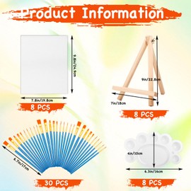 Yihurlm 54Pack Canvas Boards with Easel Set,8pcs 9.8 x 7.8 inch Painting Canvas,8 Easel Stand,30 Brushes & 8 Paint Tray,Canvases Panel Painting Kit for Paint Party, Acrylic Oil, Water Color Gift