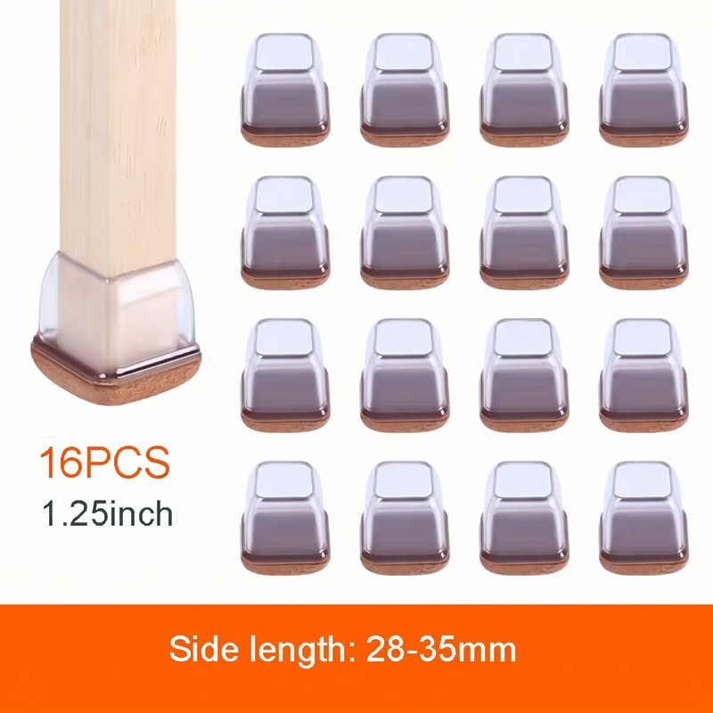 FLOOR GUARD 16PCS Clear Silicone Chair Leg Protectors with Felt