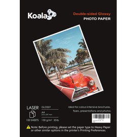 Koala KOALA Fotopapier für Laserdrucker, Doppelseitig, Glänzend, A4, 130 g/m², 100 Blatt. Geeignet zum Drucken von Fotos, Zertifikaten, Broschüren, Flyern, Faltblättern, Grußkarten, Kalendern, Kunst