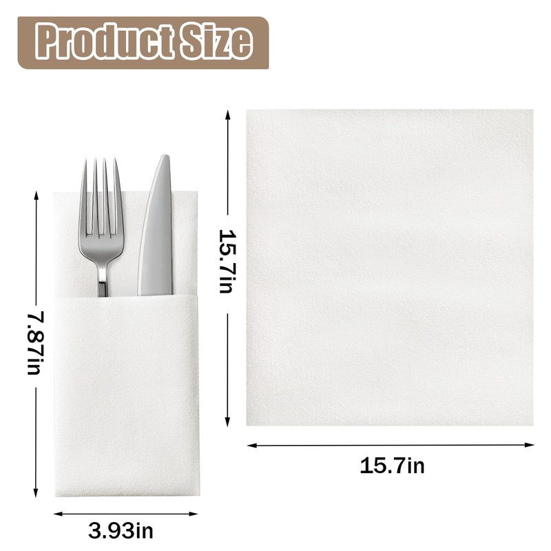50Pcs Pocket Napkins, Disposble Cloth Like Napkins Built-in Flatware Pocket,