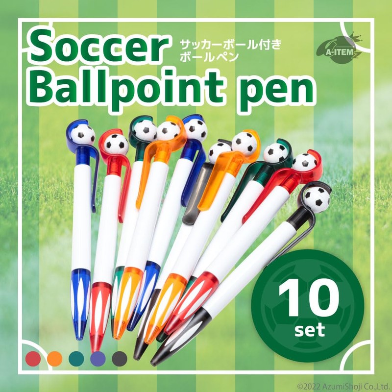 A-ITEM Ballpoint Pen (Soccer), Set of 10, Multicolor, Cute Stationery,