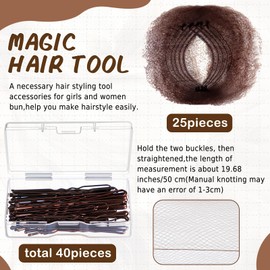 Blulu 65pcs Bun Hair Nets Invisible Elastic Edge Mesh and U Shaped Pins Set, 25Pcs Individual Package Invisible Hair Nets, 40Pcs Pins for Ballet Bun, Sleeping, Women and Wig