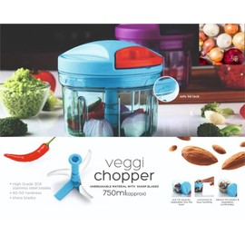 NS INC Manual Chopper Food Fruits Nuts Salad Herbs Vegetable Dicer Slicer Cutter Portable Hand Pull String Onion Garlic Mince BPA Free Food Safe Material 750ml Blue