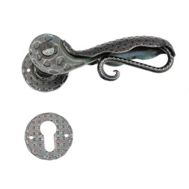 UHRIG Door Handle in Retro Look - Wrought Iron Handle Set with Rosette Door Handle Antique Black Nostalgic Door Handle - Rustic Complete Set (Pair)