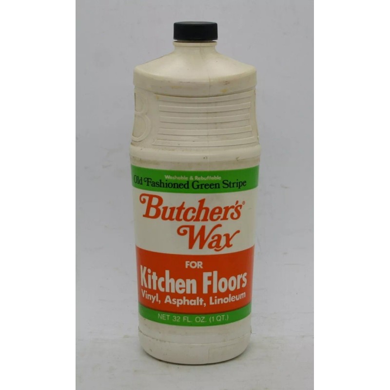 Butcher VINTAGE 1970's BUTCHER'S WAX Green Stripe FLOOR WAX QT.