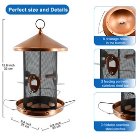 Large Bird Feeders for Outside: 12.6inch Metal for Outdoors Hanging with Copper for Garden Yard Outside Decor Cardinal Finch - Gardening Gifts for Women Men