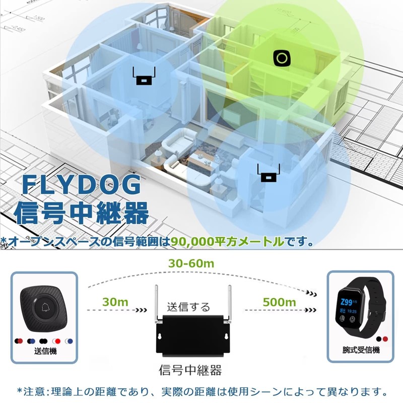 FLYDOG Wireless Call Bell Caregiver Pocket Bell Izakaya Restaurant Call