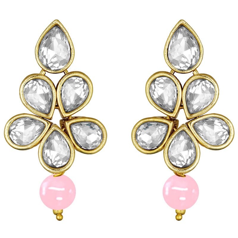 Aheli Crystal Pearl Long Collar con pendientes de caída Conjunto