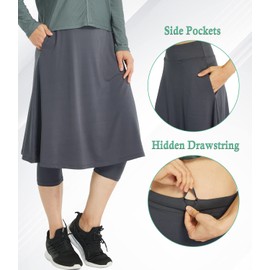 alvon Leggings capri con falda para mujer, con bolsillos, falda para mujer, faldas de golf con leggings recortados, Falda más larga-gris, M
