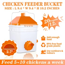20 Pounds Chicken Feeder and 3 Gallon Chicken Waterer,High-Capacity Hanging Chicken Feeder and Waterer Set for up to 20 Chicks/15 Adult Chickens(Orange)
