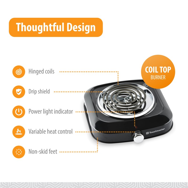 Toastmaster Single Burner with Coil Top, Black