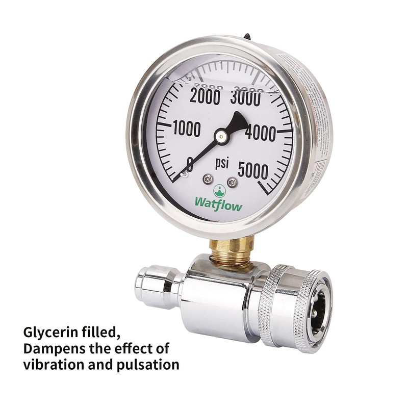 Watflow 2-1/2" Pressure Washer Pressure Gauge Kit, 3/8 Inch Quick
