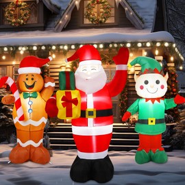 Lemosae 3 Pack 5 ft Christmas Inflatable Santa Claus Gingerbread Man Elf Decor Lighted Blow up Christmas Yard Decoration with Built in LED Lights for Outdoor Yard and Patio Lawn Decorations