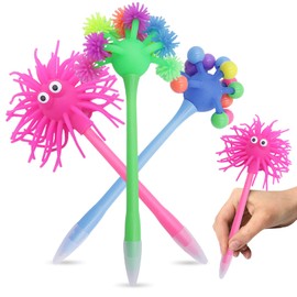 3 Novelty Ballpoint Pens, funny cool fluffy fidget pens,Kids Party Bag Filler,Ballpoint Pen With Black Ink | Functional and Fun For Kids and Grown-Ups | School Class Gifts