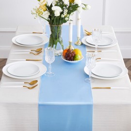 Counfeisly 12pcs Light Blue Satin Table Runners 12" x 108", Elegant and Smooth Silky Fabric Table Decor for Wedding Banquet Birthday Decoration