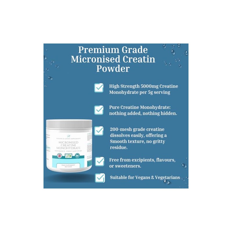 Micronised Creatine Monohydrate Powder (200 Mesh) 500g - 100 Servings