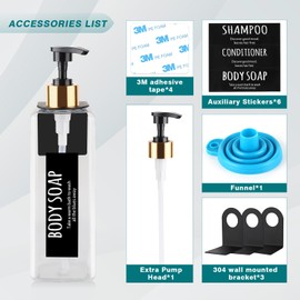 16.9 fl oz Set of 3 Black Blastic Bottles, Black gold Pump Shampoo and conditioner dispenser (transparent)