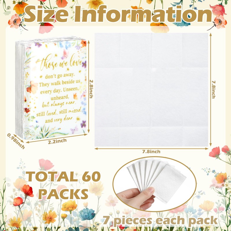 60 Pack Funeral Tissues 3 Ply Pocket Travel Size Poem,