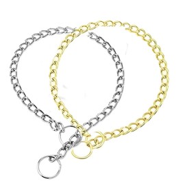 Metal Choker Collar for Large Dogs,2packs Training Slip Link Dog Chain Collars Heavy Duty Martingale Collars for XXS XS Small Medium Large Breed Pets Boys Girls, Gold XL