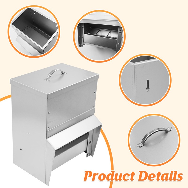 Metal Trough Feeder with Lid - 10lb Capacity,Compatible with Chicken