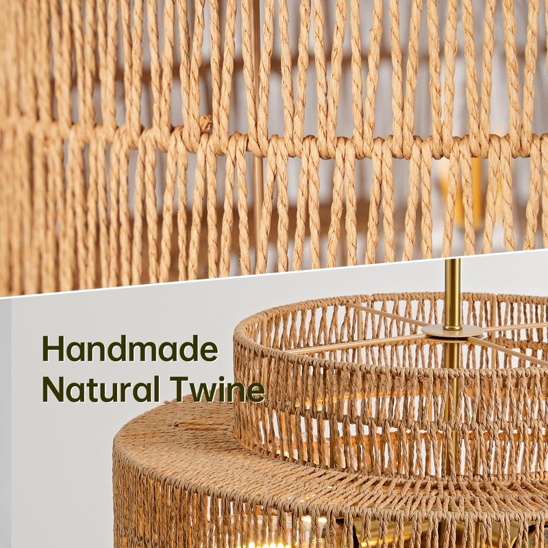 InterMaka 4-Light Boho Rattan Chandelier Light Fixture, 17.7” Hand Woven