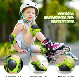 Kid's Protective Gear Set,Roller Skating Skateboard BMX Scooter Cycling Protective Gear Pads (Knee Pads+Elbow Pads+Wrist Pads),(Green)
