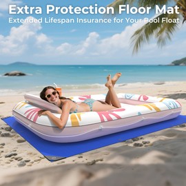Inflatable Tanning Pool Lounger Float with Protection Mat, 85" x 57" Pool Floats Adult w/Pillow, 6 in 1 Suntan Tub Raft Floatie, Sunbathing Water Bed Lounge Blow Up Kids Ball Pit Party Gifts