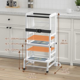 Toddler Kitchen Step Stools - Adjustable Height Toddler Kitchen Stool Helper, Standing Tower Height Adjustable with Anti-Slip Protection for 1-3 Years Old Counter Learning White