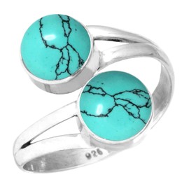 Jeweloporium Blue Turquoise 925 Silver Ring for Women Gemstone Cocktail Silver Ring Size J Mothers' Day Gift Victorian Jewelry