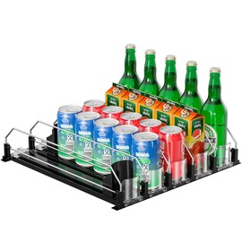 KUUKIKV Drink Organizer for Fridge, Upgrade Soda Can Dispenser for Refrigerator, Automatic Pusher Glide Fridge Drink Organizer, Can Organizer for Refrigerator - Holds up to 25 Cans (5 Rows Black)