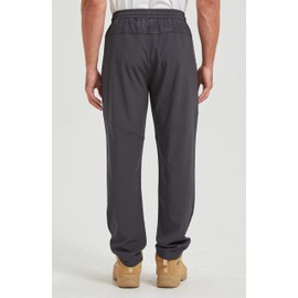 Men's Lightweight Hiking Travel Pants Breathable Athletic Fishing Active Joggers Zipper Pockets (US, Alpha, Large, Regular, Regular, Dark Gray)
