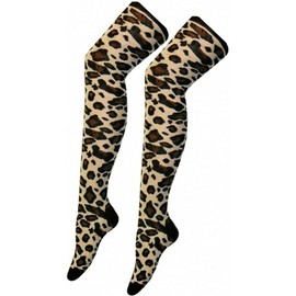 COSHAL® 1 Girls' Over-the-Knee Leopard Print Socks, Womens Animal Leopard Print Over the Knee High Socks Long Overknee Cotton Socks, Leopard OTK