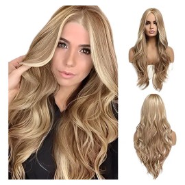 Pelucas De Mujer Dama Larga Y Ondulada Rubio Cabello Natural