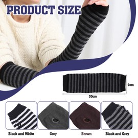 ZOCONE 4 Pairs Arm Warmers Long Fingerless Gloves for Women, Striped Arm Warmer Long Warm Arm Sleeves Women, Stretchy Wrist Warmers Sleeve Arm Warmers Gloves Autumn Winter Accessories (Dark Colours)