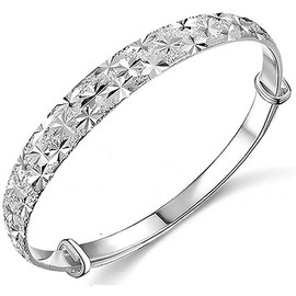 Delicate Beautiful Silver Bangle Bracelet with Snowflake Carved,925 silver jewellery