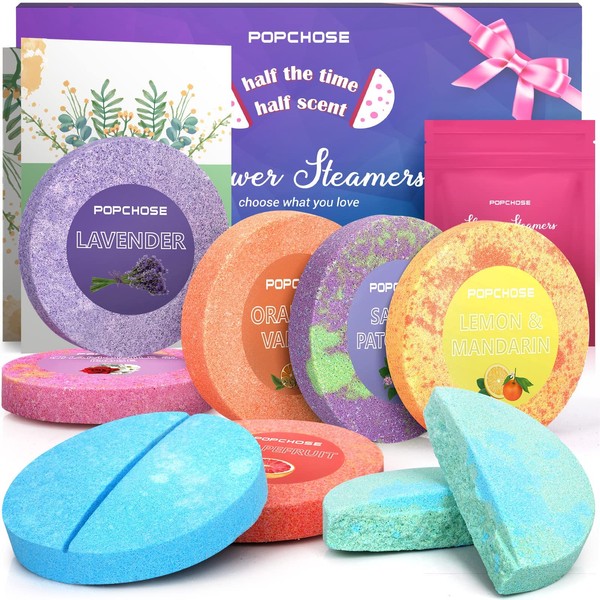 POPCHOSE Shower Steamers Aromatherapy - Bath Bomb Shower Tablets 8 Pack, Self Care & SPA Relaxation - Stocking Stuffers Christmas Gifts for Women and Mom Who Has Everything, Birthday Valentines Gift