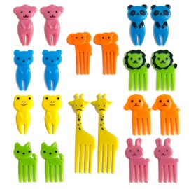 Pack of 20 Fruit Forks Children, Mini Cartoon Bento Fruit Forks Finger Food Picks Dessert Forks 3D Reusable Fork Pastry Forks for Lunch Box Afternoon Tea Birthday Party (20 Pieces Random Colour)