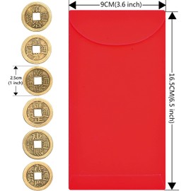 ELLZK 36 sobres chinos rojos con dinero de la suerte, 2022, sobre de año nuevo chino, tamaño grande y 50 monedas chinas de Feng Shui, moneda de buena suerte, monedas I-Ching para salud y riqueza