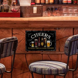 Putuo Decor Cheers Metal Tin Sign, Bar Signs For Home Bar Pub Man Cave Wall Decor To Good Times 8 Good Friends! 8"x12"