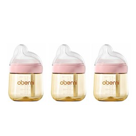 Oberni Breastfeeding Bottle, 150ml/5oz PPSU Anti Colic Baby Bottles with Natural Response Nipple and BPA Free 2.36In Wide Neck ,for 0-6 Months Babies - Color: 3 Pack Pink